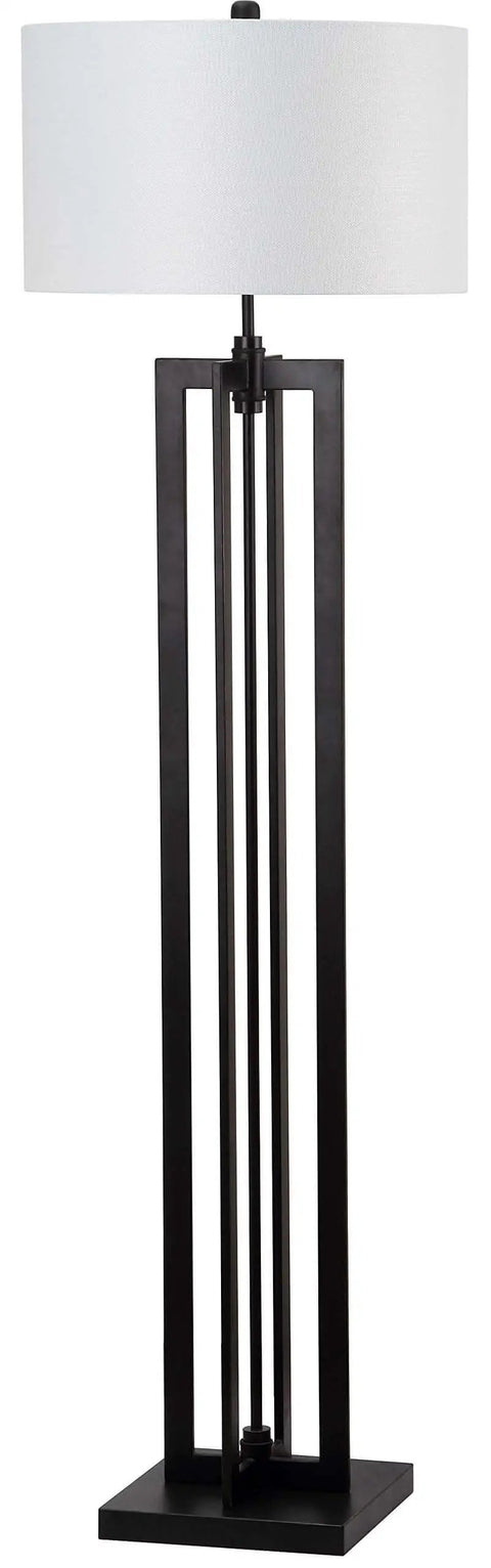 Tanya Tower Floor Lamp By Safavieh, Modern Farmhouse Rustic Industrial Black 59-Inch Standing Lamp with white shade