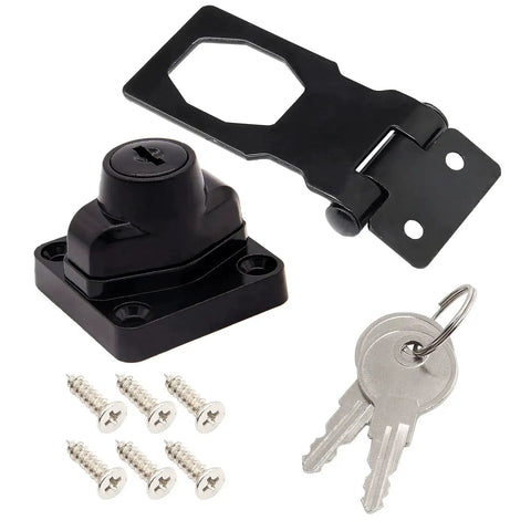 4 Pack Two And A Half Inch Keyed Hasp Locks With Two Keys Each Twist Knob Keyed Locking Hasp For Small Doors And Cabinets, includes screws