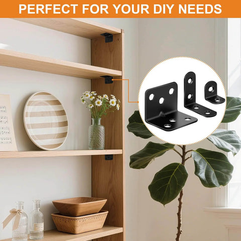 26PCS L Bracket Corner Brace Kit, 3 Sizes Stainless Steel L Brackets for Wood Shelves, 90 Degree Right Angle Bracket
