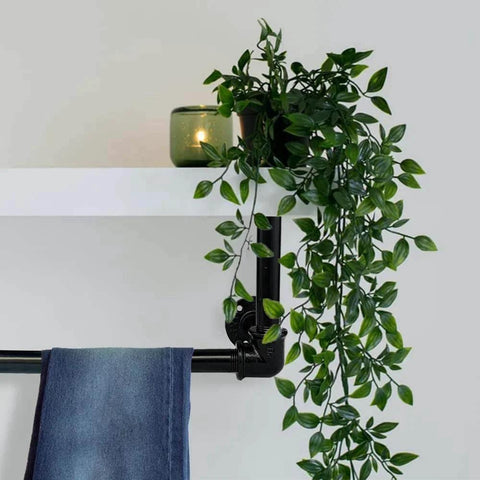 6 Pack 3 Quarter Inch Black Metal Pipe 36 Inch Pre Cut Industrial Steel Set used for DIY shelving with plants and candle