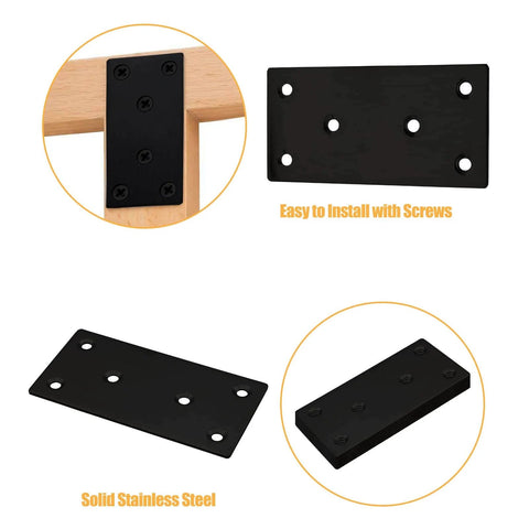 ✝️ 4pcs Metal Flat Straight Brace Bracket, 4'' x 2'' (L x W) Stainless Steel Mending Plate, Joining Bracket Wood Connectors for Furniture Corner Braces with Screws (Black)