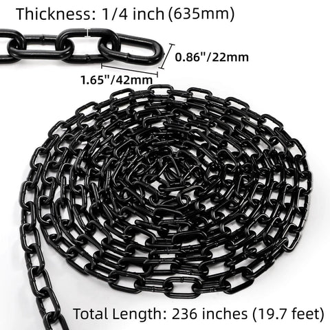 ✝️ Long Black Chain Link 1/4" x 19.7 Ft, Heavy Duty Metal Porch Swing Chain detail showing thickness and length