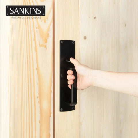 Side view of Heavy Duty Thumb Gate Latch Hardware With Handle For Wooden And Vinyl Fences Self Locking Outdoor Gate Lock Kit Built Tough