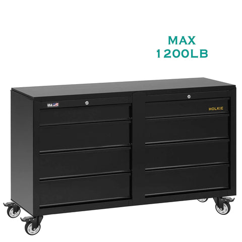 Black tool chest on 4 Inch Swivel Caster Wheels With Safety Total Lock And 360 Degree Rotation, Heavy Duty Plate Casters Set Of 4, Premium Steel Housing