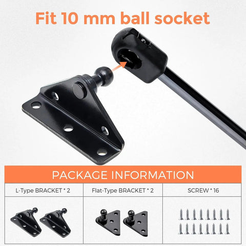 13mm Ball Stud Mounting Brackets With Two Angled L Type Mounts And Two Flat Type Mounts Plus Sixteen Screws For Lift O Mat Gas Spring Struts