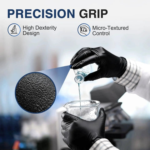 Black Nitrile Exam Gloves Box Of 100 Latex Free Powder Free Disposable Medical with textured precision grip used for liquid handling
