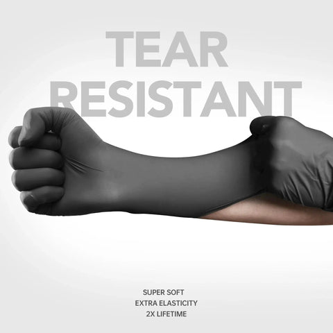 Black Nitrile Disposable Gloves 4.5 Mil Powder Free Latex Free Food Safe Exam showing tear resistance