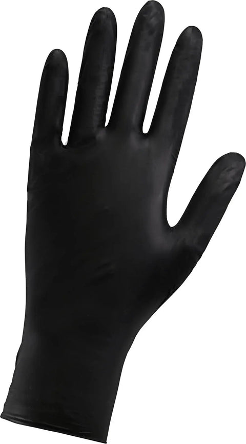 Industrial Grade Powder Free Disposable Gloves Nitrile Vinyl Blend Black Large showing a left-hand glove.