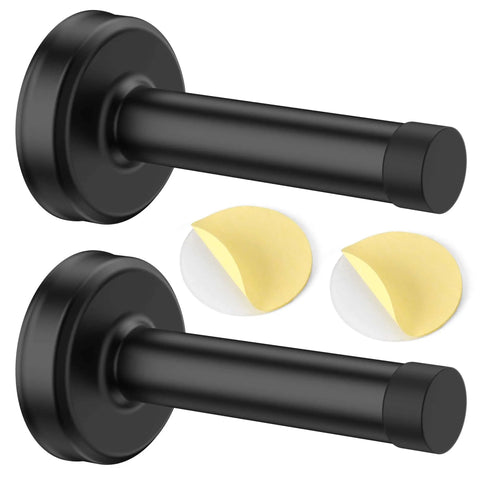 2 Pack No Drilling Door Stoppers With Rubber Padded Tips For Wall Protection, 304 Stainless Steel Sound Dampening Door Stops For Top And Bottom Of Doors, Easy 3M Adhesive Install Or Optional Screws, Black