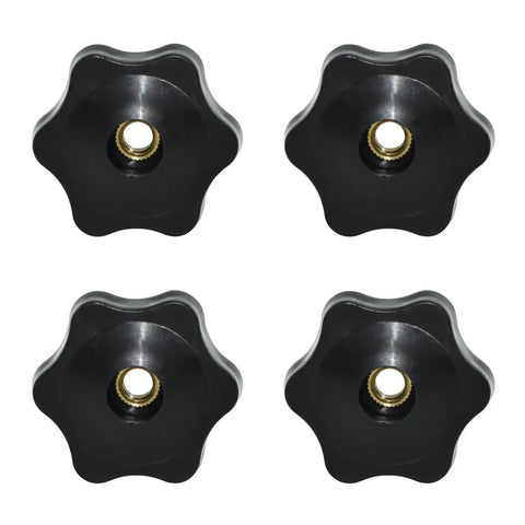 Black Nylon 1/4-20 Inch Hand Tightening Clamping Knobs With Brass Inserts Screw-On Thru Threaded 6-Star Knob Nuts Set of 4