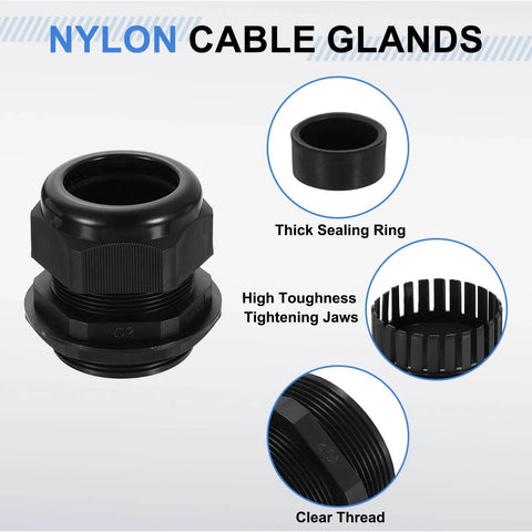 2 Pack G 2 Inch Nylon Cable Glands Waterproof Cord Grip Connectors For DIY Projects, Adjustable 37 To 44mm