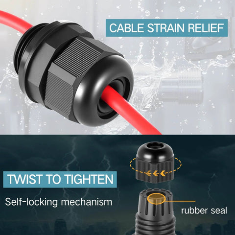 Close-up of 200 Pack Half Inch NPT Black Nylon Cable Glands IP68 Waterproof Adjustable Locknut for Cable Strain Relief