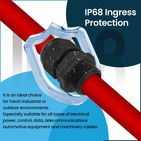 Ten Pack One Half Inch NPT Strain Relief Nylon Cord Grip With IP68 Waterproof Adjustable Cable Glands In Black Nylon Locknut Joints