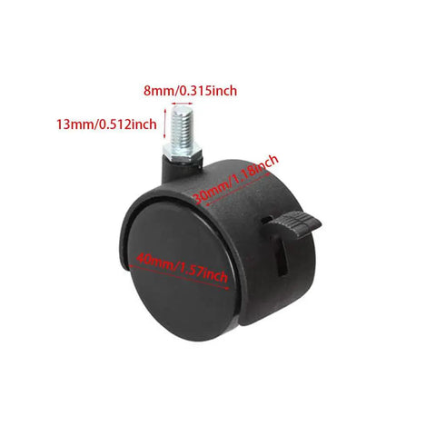 Eight Pack 1.5 Inch Black Nylon Plastic Castor Replacement Wheels For Furniture With 5/16 Inch Threaded Stem And Brake