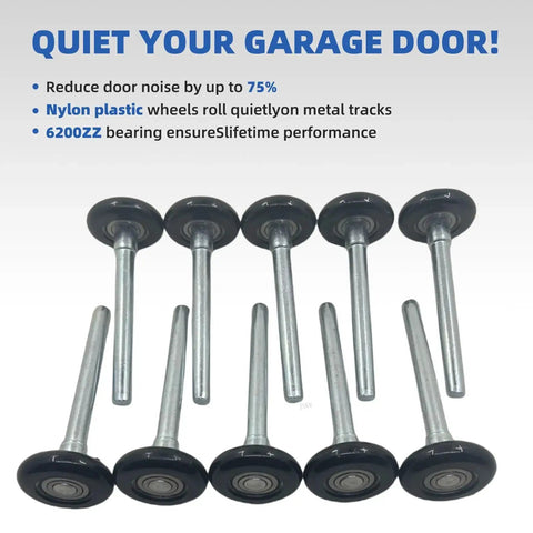 10 Pack Black Nylon Garage Door Rollers With 2 Inch Wheels And 4 Inch Rods Quiet Durable Featuring 6200ZZ Double Sealed Bearings