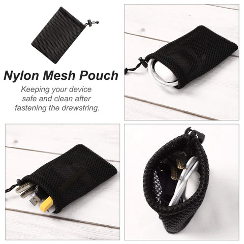 Nylon Mesh Drawstring Bag storing keys and cables, Black, 5 x 3.5 Inch Small Storage Pouch for Mini Stuff MP3 Charger Earphone Key, 3pcs Travel Kit
