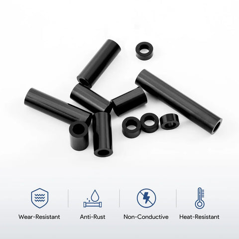 250 Pcs Black Nylon Round Spacer Assortment Kit With 12 Lengths 3mm To 35mm For M6 Screws ID 6mm OD 11mm Non Threaded Plastic Spacers
