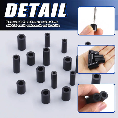 Assorted Nylon Round Spacers Kit For M3 M4 M5 M6 Screws With 270 Pieces shown with clear case and spacer details