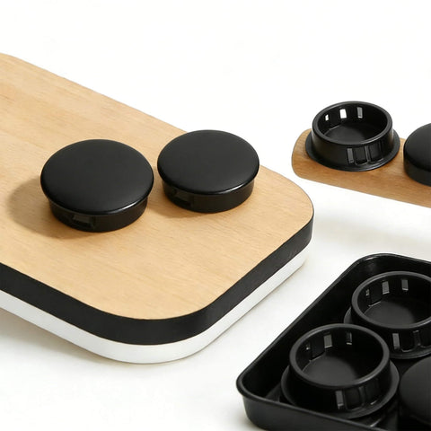 210-Piece Black Screw Hole Plugs Set, Nylon Plastic Round Hole End Caps For Furniture Cabinets, Flush Type Panel Knockout Locking Covers