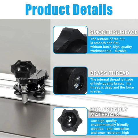 Detailed view of 30 Pcs 1/4-20 Star Knobs with hexagon head, smooth surface, brass thread, eco-friendly black nylon, ideal for machine tools.