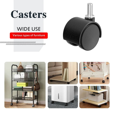 2 Inch Furniture Casters Set Of 4 With 5/16 Inch Threaded Stems Nylon Wheels Black Swivel Casters in various furniture setups