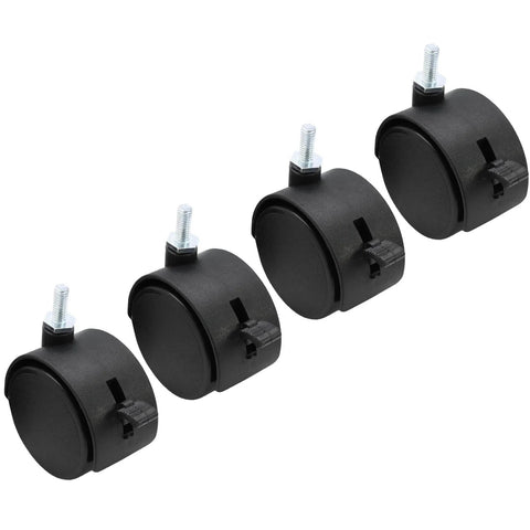 4pcs 2 Inch Swivel Caster Wheels with M6 Threaded Stem and Brake Heavy Duty Black Nylon Replacement Casters in a row