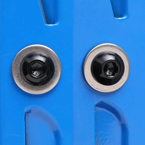Close-up of 20 Pieces 1/4-20 Button Head Socket Cap Screws in 304 Stainless Steel 18-8 Black Oxide installed in blue surface