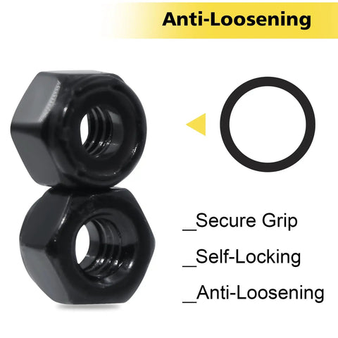 25 Pack 1/4-20 Nylon Insert Lock Nuts Black Oxide 304 Stainless Steel A2-70 Nylock Nuts with anti-loosening feature