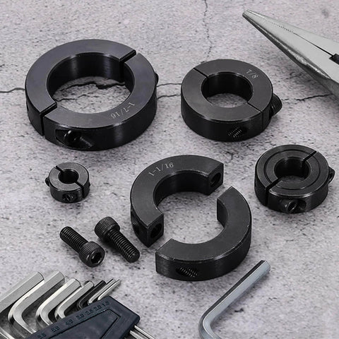 2pcs Double Split Shaft Collar for 1-1/16" Shaft, Two-Piece Clamping Collar, 1-7/8" OD, 1/2" Width, Black Oxide Steel Lock Collar Clamp