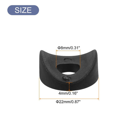 Size view of Black PE Concave Round Washers Set, 26 Pieces, 8x22x4mm, Dope Value Packed Plastic Spacers For Round Tubes And Fasteners