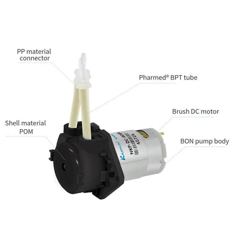 black NKP small peristaltic pump 12V DC long service life liquid dosing pump with BPT tube and POM shell