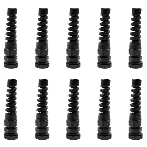 10 Pack PG7 Waterproof Cable Glands With Plastic Strain Relief Cord Connector And Flex Spiral Nylon Joint For 3.5mm To 6mm Wire Diameter