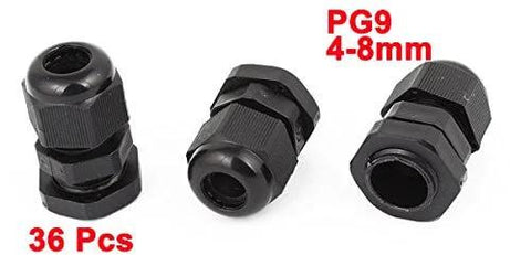 36 Pcs Black PG9 Cable Glands For 4 to 8mm Cables Plastic Cable Gland Fittings Set With PG9 Thread Easy To Tighten And Seal