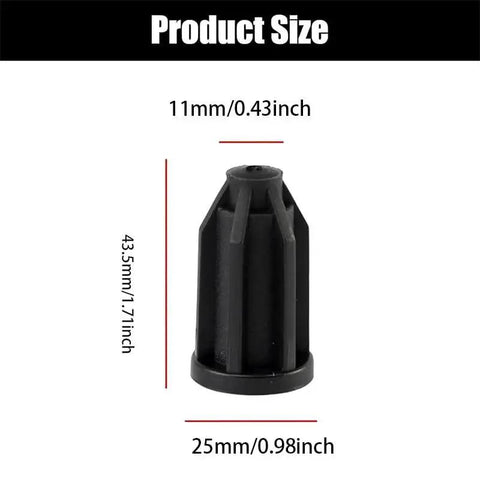 12 Pack Plastic Caster Socket Sleeves For Chair Wheels Round Inserts For One Inch Wheel Diameter And Seven Sixteenth Inch Inside Stem Durable Black Plastic Mounting Sockets With Easy Installation showing product size dimensions