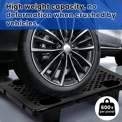 Car wheel on 8 Pack Raised Plastic Pallets With Breathable Grid For Basement Storage Kitchen And Supermarket Use Interlocking Nestable Lightweight Moisture Resistant Floor Pallets 19.6 X 11.8 X 4.9 Inch Black