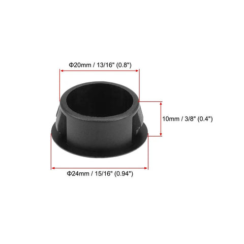 Black Plastic Hole Plugs Snap In Locking End Caps For 20mm Holes Fits 19.5 20mm Tubes And Steel Furniture Posts 24mm Cap 10mm Tall