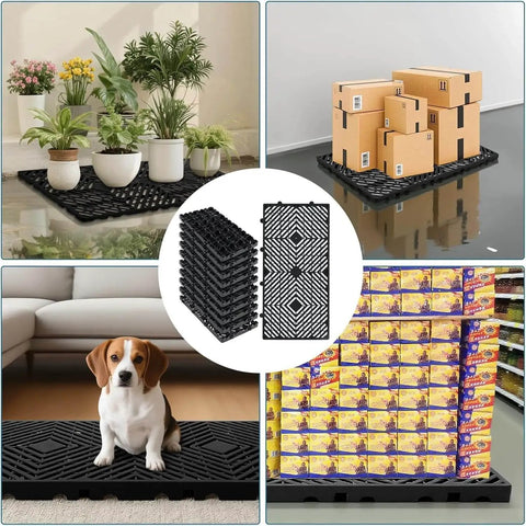 Lightweight 10 Piece Plastic Pallet Set 11.8 x 23.6 x 1.18 Inches With Grid Ventilation For Airflow And Grip Waterproof Floor Pallets