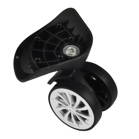 Close-up of 360 Degree Swivel Replacement Wheels For Luggage And Suitcases, Size 3.1 By 3.5 By 2.2 Inch, showing plastic black wheel design.