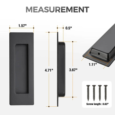 Dimensions of 2 Pack 4.72 Inch Pocket Door Handles with 1 Edge Pull Black Recessed Flush Stainless Steel Set for Sliding Doors