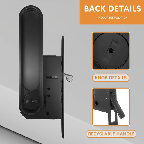 Privacy Door Lock Set With Hidden Pull And Recessed Latch, Circular Black Finish, showing back and knob details, for wooden doors.