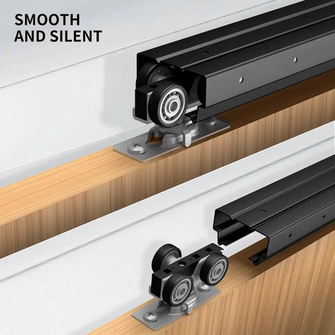 Pocket Door Hardware And Track Set 72 Inch Sliding Door Aluminum Alloy Box Rail For Single Wooden Door Black High Strength Construction