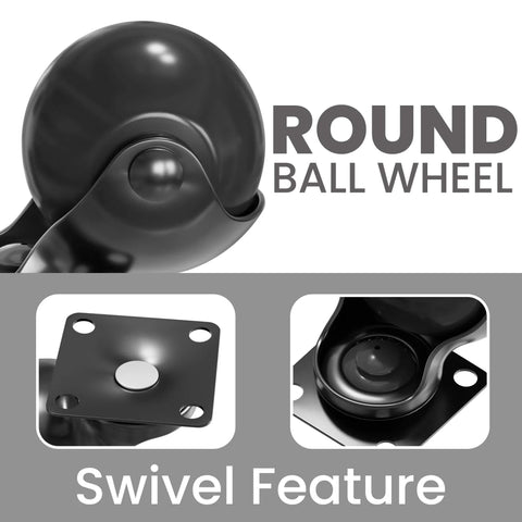 2 Inch Caster Wheels for Furniture Set of 4 Heavy Duty Swivel Plate Casters Black Polypropylene Wheels with Steel Plates