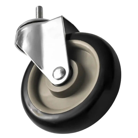5 Inch Black Caster Wheel No Brake With Three Eighths To One Point Two Inch Threaded Stem Mount Industrial Grade Polyurethane Wheel