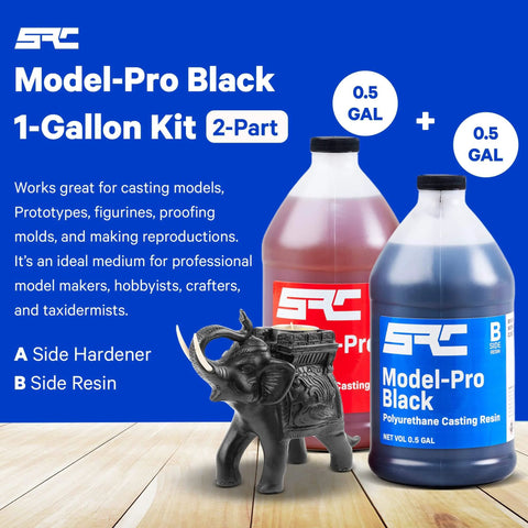 Model Pro Black Two Part Polyurethane Casting Resin Kit 1 Gallon With 0.5 Gallon Part A And 0.5 Gallon Part B For RTV Silicone Molds.