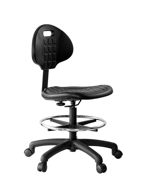 Boss Bench Height Ergonomic Chair Stool With Easy To Clean Polyurethane Seat For Automotive Lab Cleanroom And Home Use Eight Inch Height Adjustment From 18 To 26 Inches 450 Lb Capacity Adjustable Back Height And Seat Depth ANSI BIFMA DIN Compliant