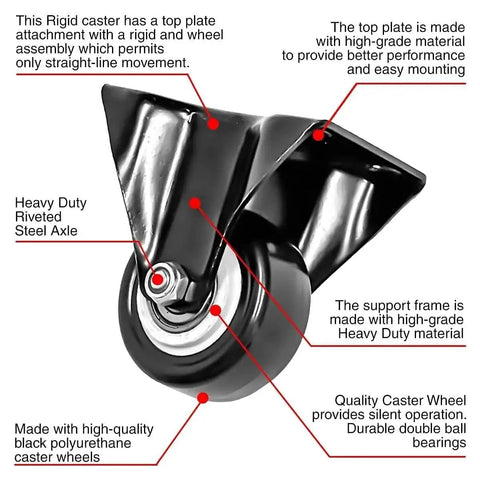 2 Inch Caster Wheels 12 Pack 6 Rigid Non Swivel Fixed Casters And 6 Swivel Plate Casters No Brake All Black Polyurethane Non Marking