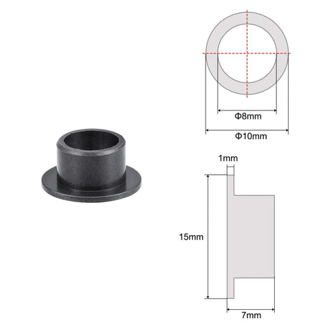 Flanged Sleeve Bearings 8mm Bore 10mm OD 7mm Length POM Self Lubricating Oilless Bushings Black 2 Pieces Flange Diameter 15mm