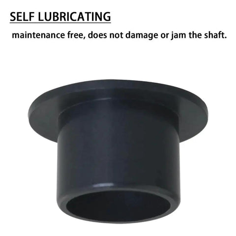 Single black POM flanged sleeve bearing, 10mm ID, 12mm OD, 10mm length, self-lubricating, for machine tools and electrical equipment.