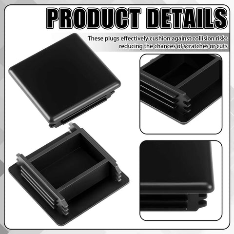 Protective end caps for 1-5/8 inch square plastic strut channels in a 50-piece bulk pack, shown from multiple angles, black PVC.
