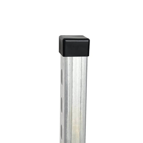 Black PVC square end caps for 1-5/8 inch strut channels; durable, flexible protection installed on metallic strut channel.